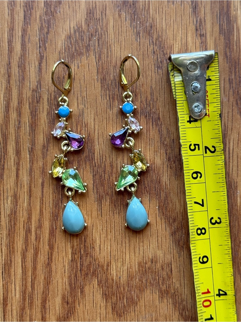 Gold Multicolor Teardrop Dangle Earrings - Blue Accent